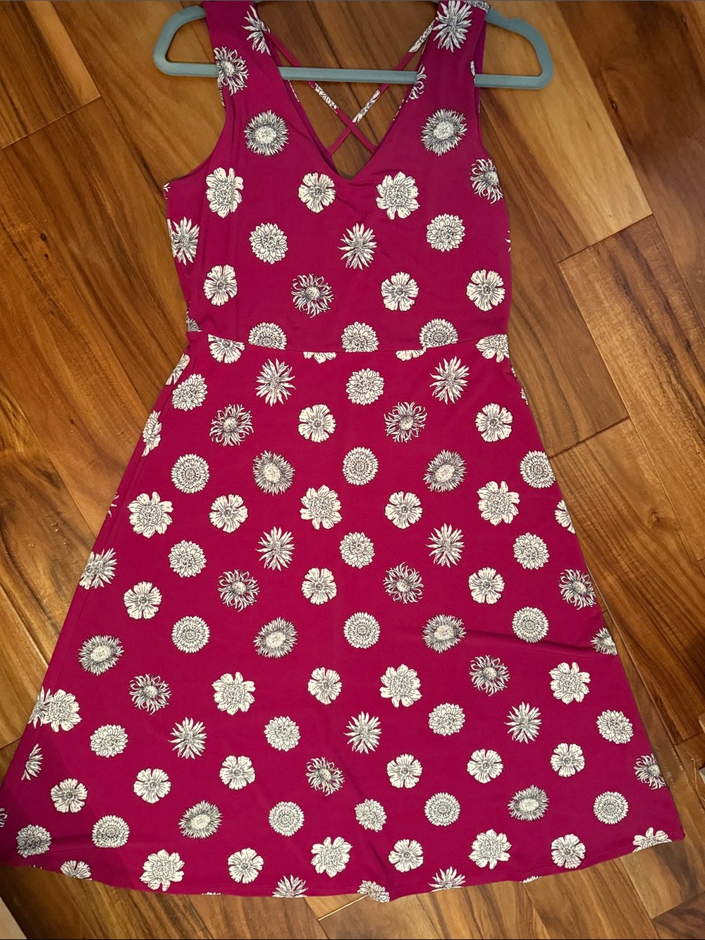 Vince Camuto Magenta Floral Midi Dress with Crisscross Back
